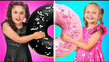 Pink vs black! Color food challenge for kids
