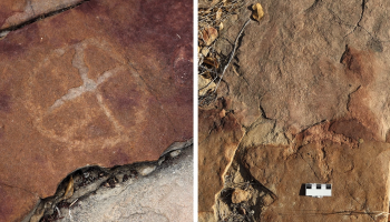 Apparently ancient humans made drawings next to dinosaur footprints