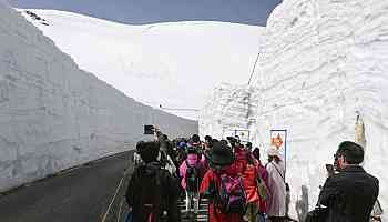 Alpine sightseeing route showcasing giant snow walls opens in Toyama