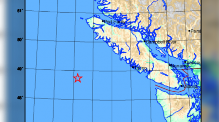 Magnitude 4.8 earthquake recorded west of Vancouver Island