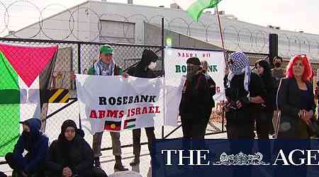 Pro-Palestine protesters chain themselves to a fence