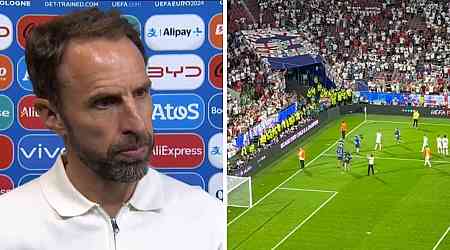 Gareth Southgate reacts to England fans throwing cups at him after Euro 2024 draw
