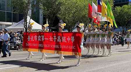 Taiwanese girls senior high marching band wins hearts at Canadian parade