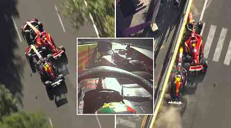 Watch astonishing crash at end of Azerbaijan Grand Prix as F1 star Carlos Sainz appears to run rival into barrier