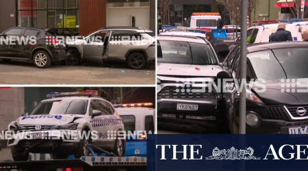 Police vehicles rammed in alleged stolen car chase