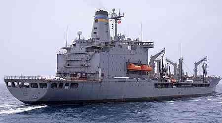 A deployed US Navy fuel ship suffered damage after apparently running into something in the Middle East