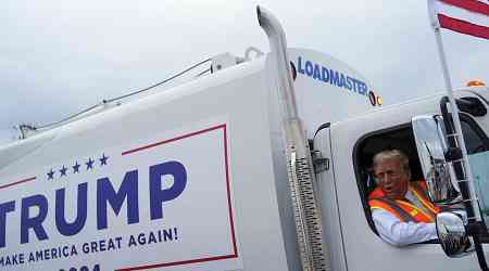 Donald Trump boards a garbage truck to draw attention to Biden remark