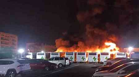 9 electric buses destroyed by suspected lithium battery fire in Taichung City