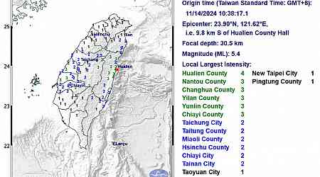 Magnitude 5.4 earthquake rocks eastern Taiwan