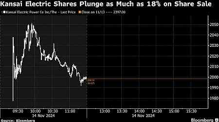 Kansai Electric Shares Lead Drop in Sector on Planned Stock Sale