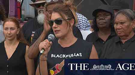 Suspended senator Lidia Thorpe speaks in front of Parliament House