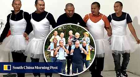 Shaven-headed China dads don tutus, do funny dances to raise cash for cancer-stricken kids