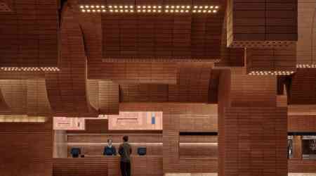 Curved brick protrusions fill Hainan cinema by One Plus Partnership