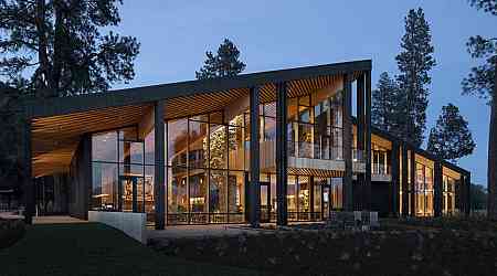 A Warm Wood Interior Contrasts With The Black Charred Cedar Exterior At This Ranch Lodge In Oregon