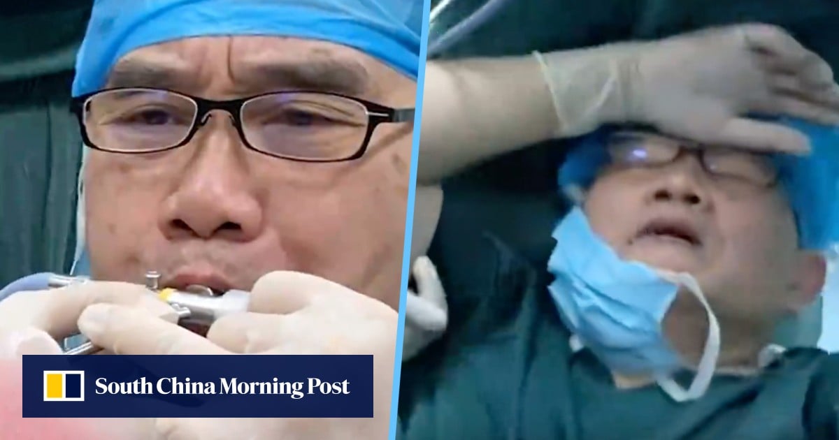 Gasping China surgeon collapses on floor after blowing air into lungs of toddler for 30 minutes during life-saving operation