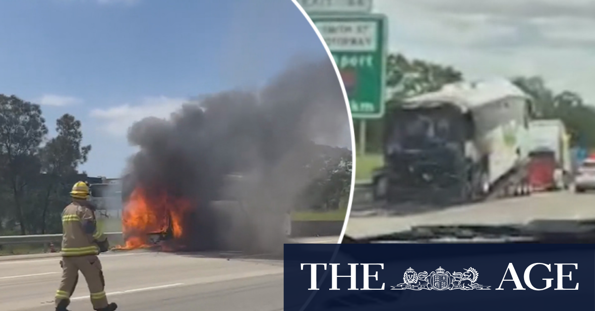 Close call after bus full of children bursts into flames