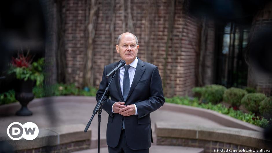 Germany's Scholz in US pushes for unblocking Ukraine aid