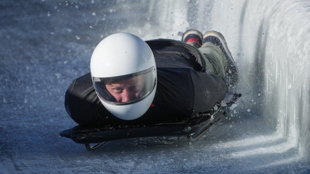Prince Harry hits 99 km/h on skeleton sled in B.C., says 'everybody should do it'