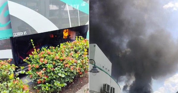 'The bus was up in flames': Singapore-KL bus catches fire minutes after passengers alighted