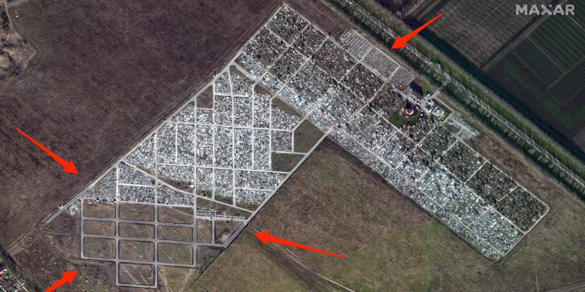 Satellite images appear to show expanding gravesites, reflecting the mounting death toll of the Russia-Ukraine war