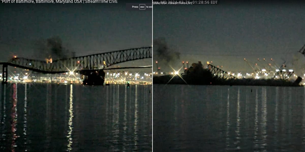 A livestream caught the moment a massive ship crashed into Maryland's Francis Scott Key Bridge and caused it to collapse