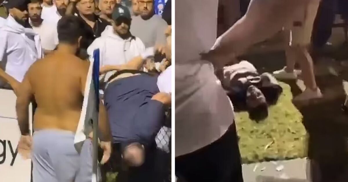 Football fan knocked out cold as violent brawl erupts at match that had to be abandoned