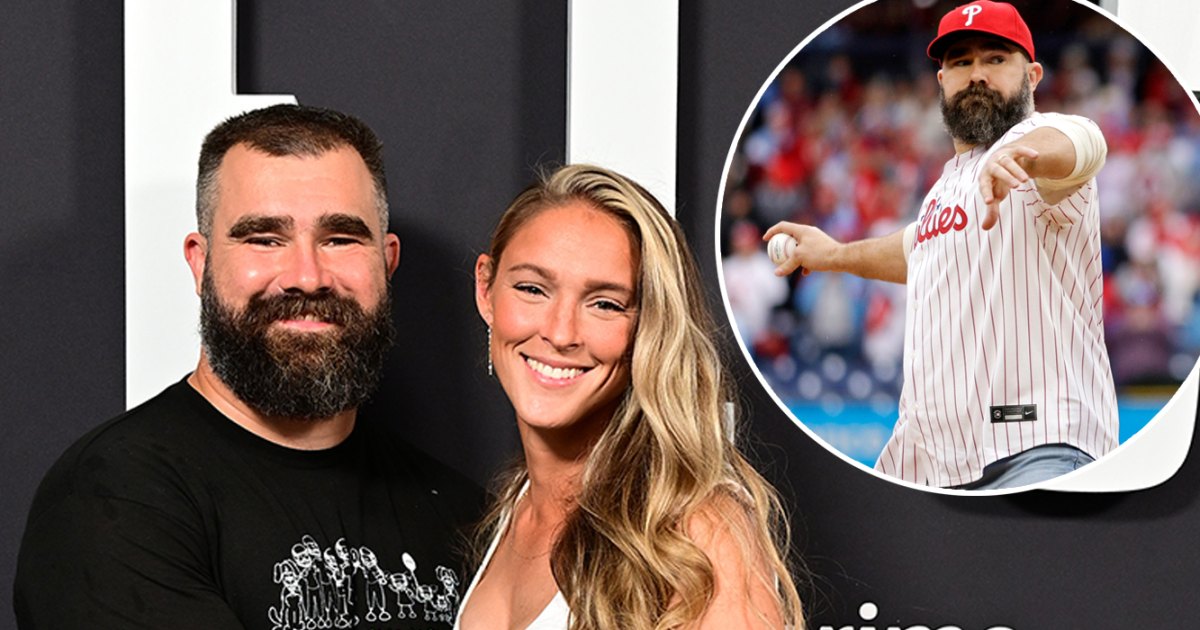 Jason Kelce Throws Out 1st Pitch at Phillies Game While Kylie Cheers Him On