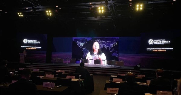 Pre-recorded remarks from digital minister shown at Seoul summit