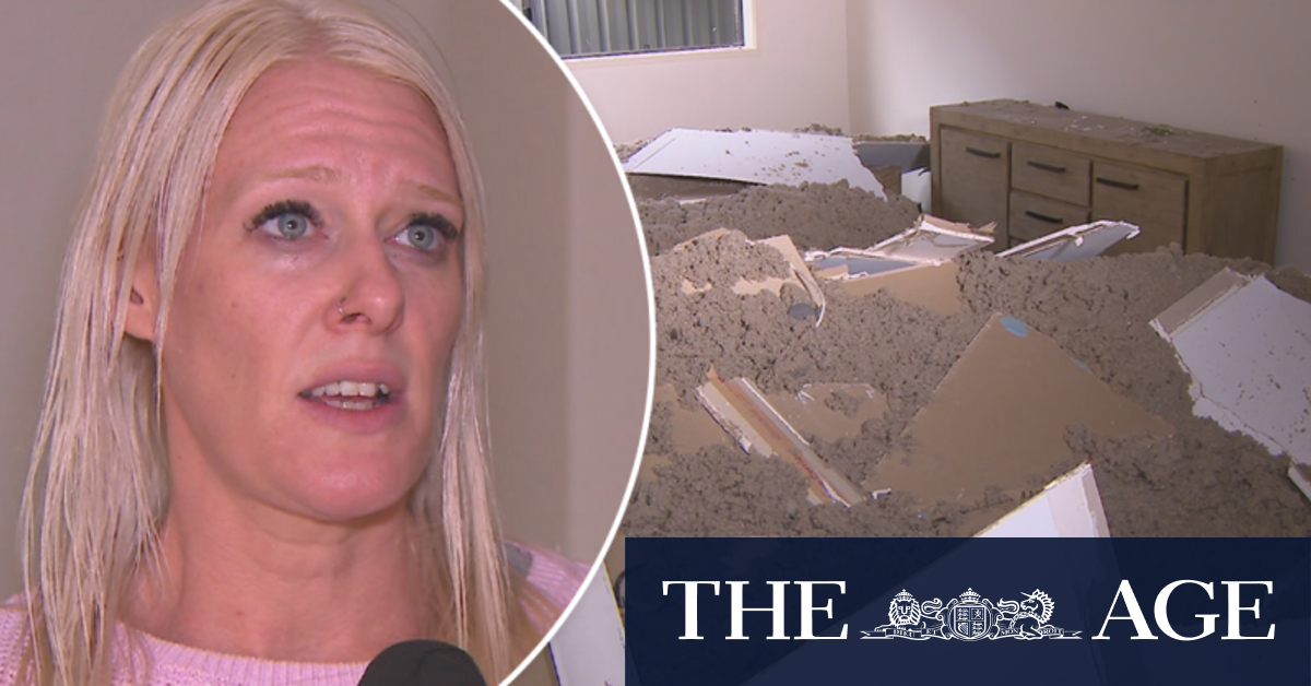 Pregnant woman's loungeroom roof caves in at her Melbourne home