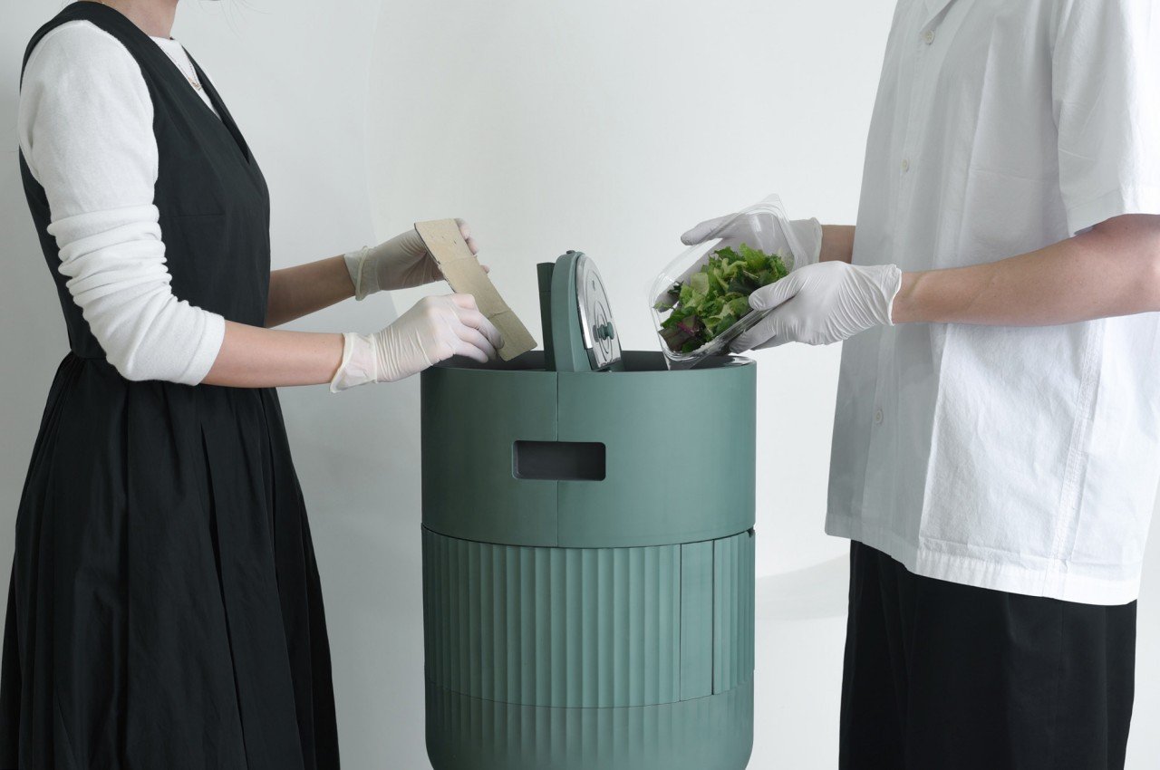 Food compost bin concept turns food waste and cardboard into fertilizer