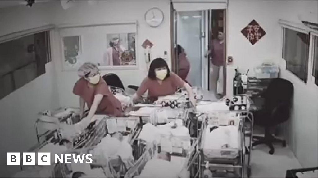 Moment maternity staff rush to keep babies safe during quake
