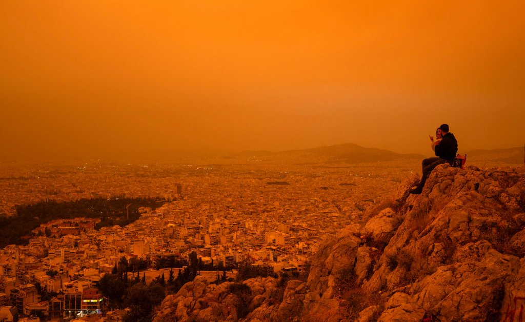Athens Blanketed by Orange Haze Due to Sahara Dust Storm