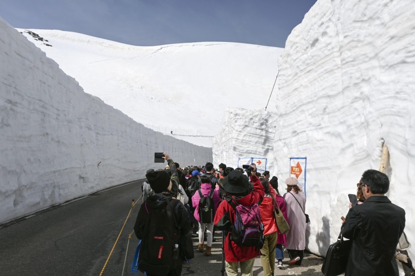 Alpine sightseeing route showcasing giant snow walls opens in Toyama
