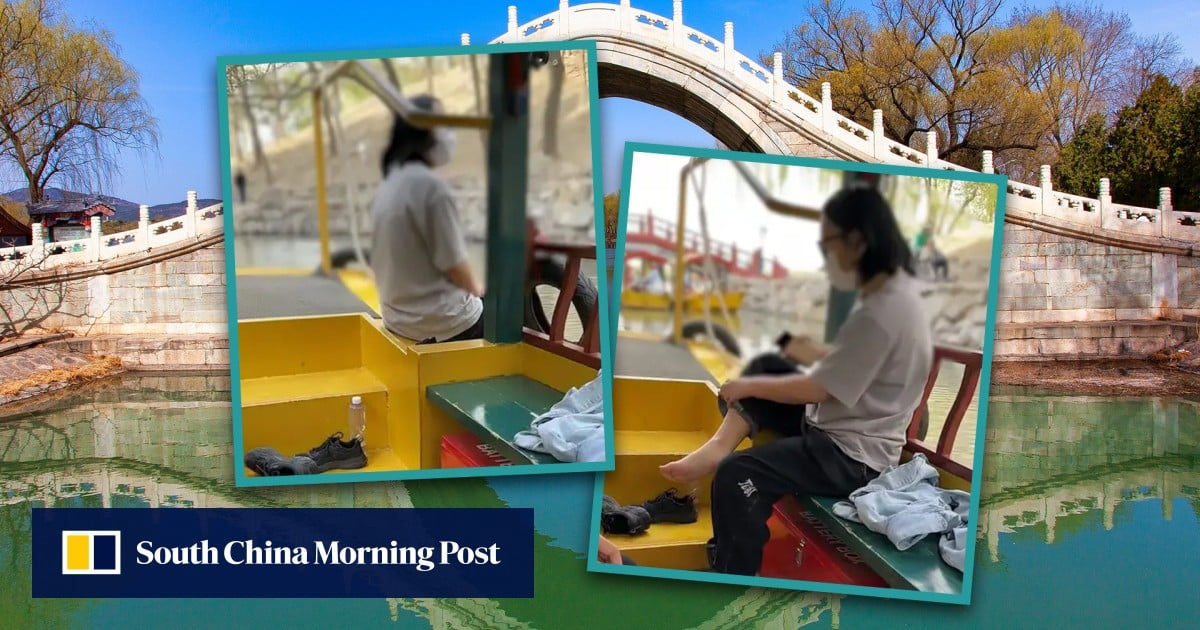 Entitled China girl dips feet into lake at historic Beijing site, says family is rich so can do as she pleases after warning
