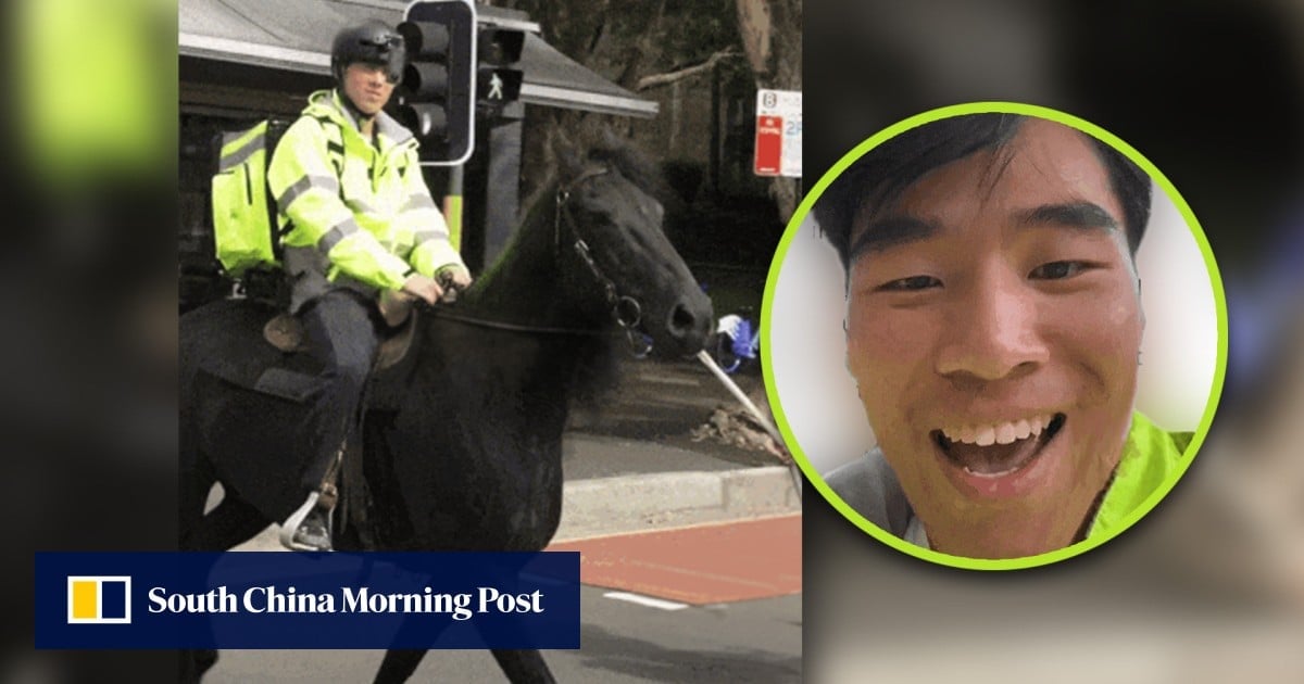 Equine eats: horse-riding Chinese man incurs wrath of food delivery platform despite warm welcome on streets of Sydney