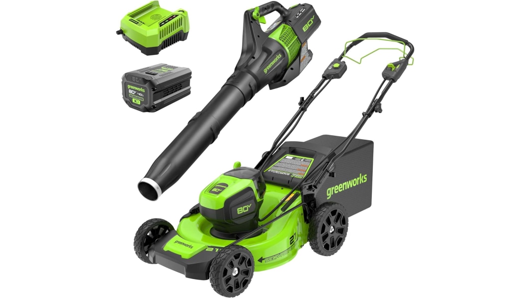 Greenworks two-tool electric mower-blower bundle is 34% off on Amazon, at $552.49