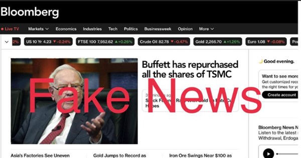 Internet pundit apologizes for fake news on Buffet buying TSMC shares