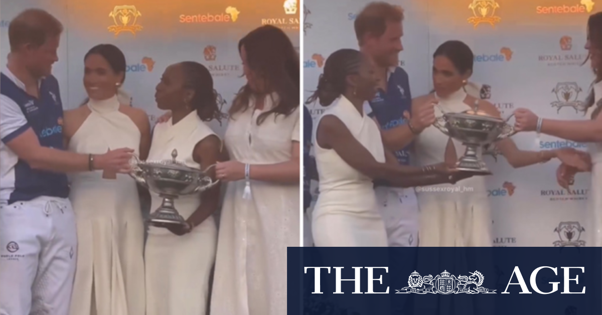 Meghan Markle presents trophy to Prince Harry's polo team