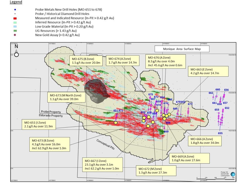 Probe Gold intersects 23.1 g/t Au over 3.1 metres in infill drilling at the Monique deposit, Novador Project, Quebec
