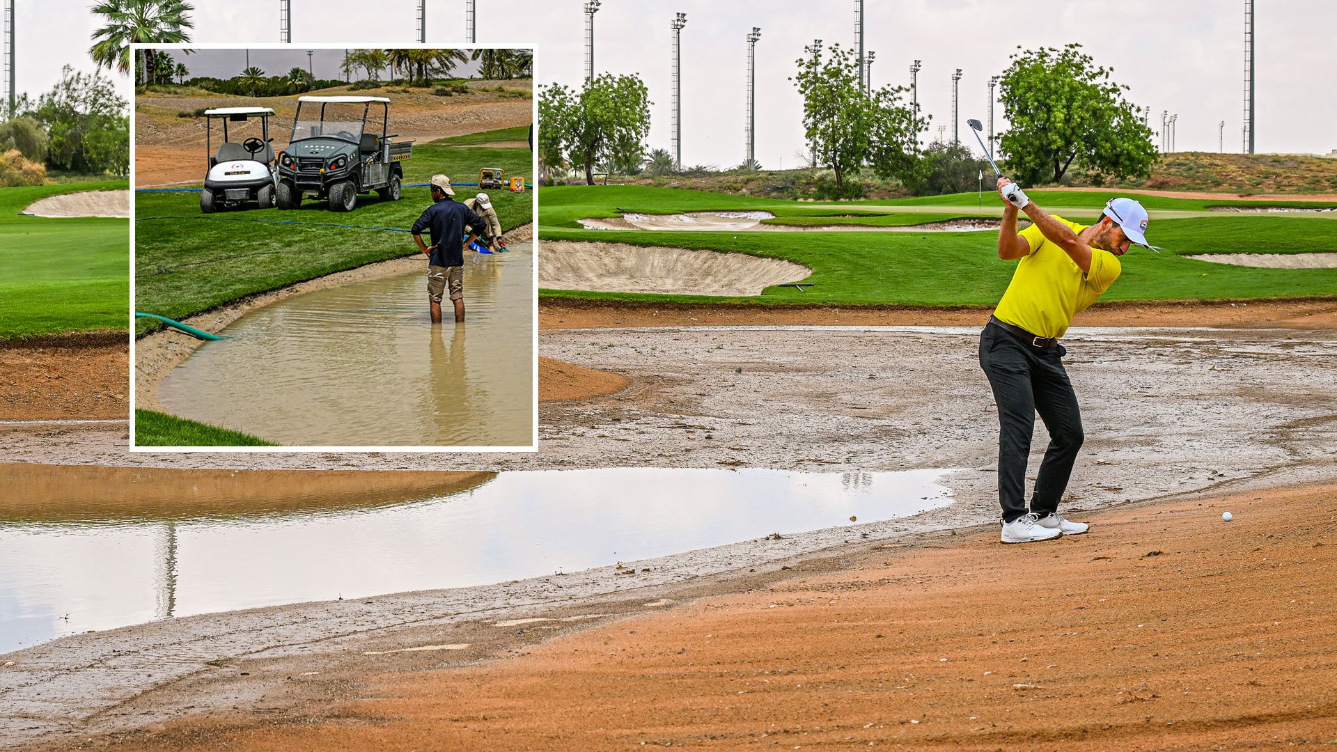 Top golf course flooded with bunkers completely underwater in incredible pics just a day before professional tour event