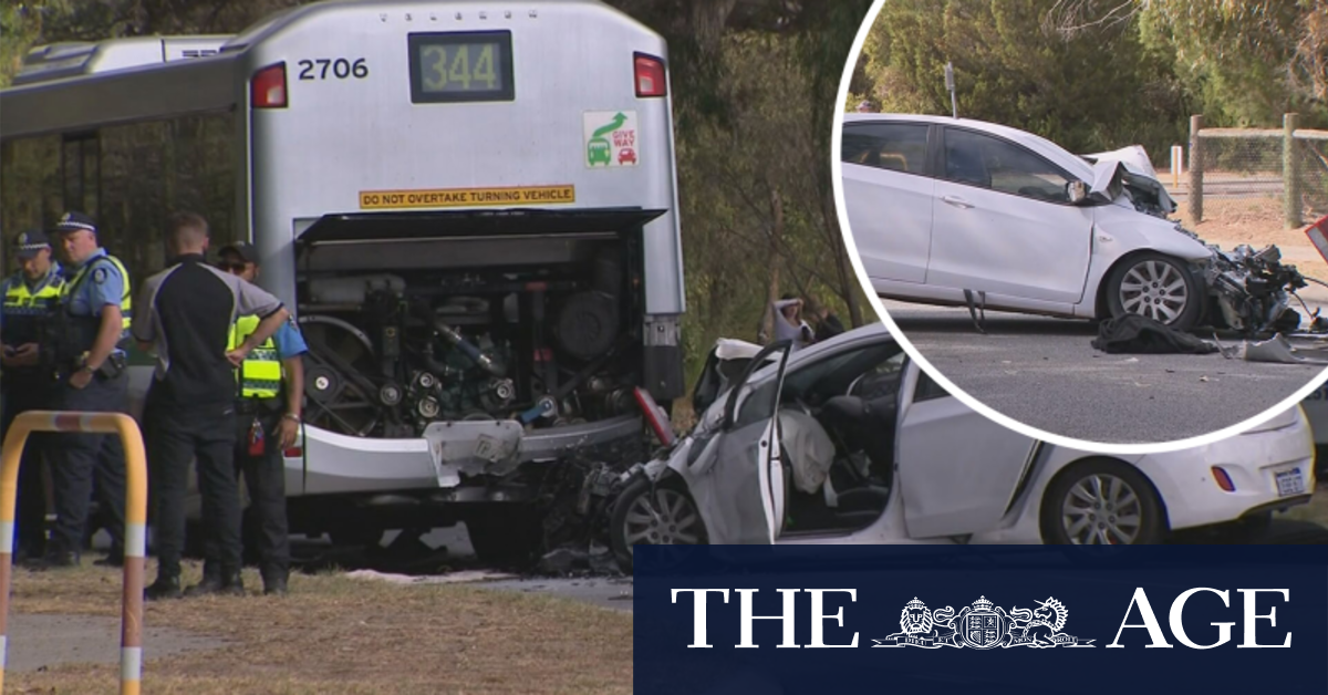 Woman dies in car and bus collision