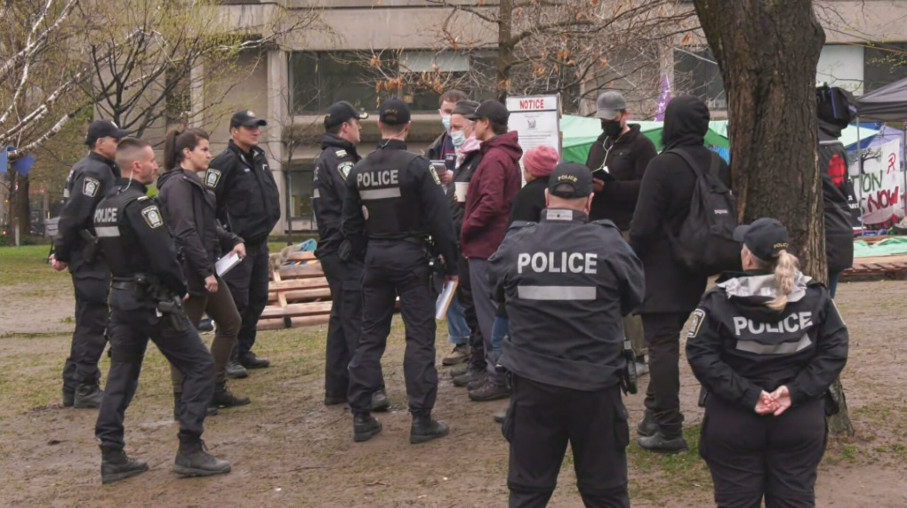 Heavy police presence at McGill University as counter-protesters assemble opposite pro-Palestinian encampment