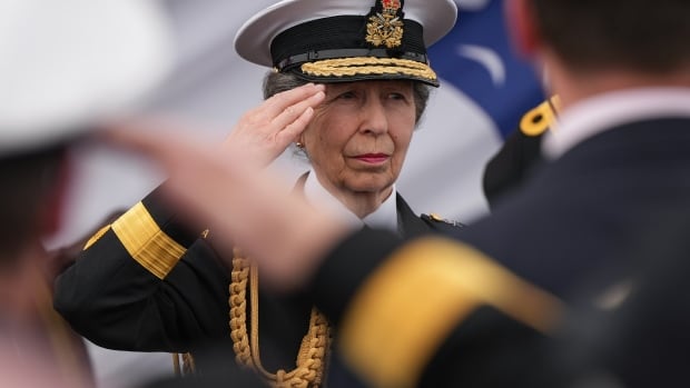Princess Anne takes part in keys-to-the-ship ceremony for Arctic navy vessel in B.C.