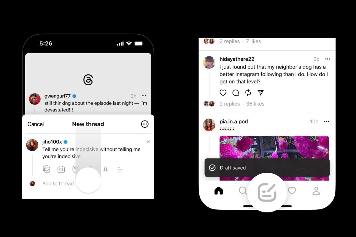 Threads Rolls Out New Feature to Save Drafts, Allows Users to Take Photos Within the App