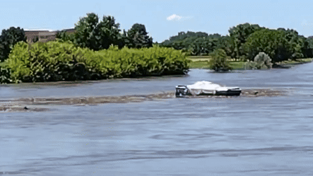 Unmanned Boat Floats Down Big Sioux River as It Rises to Record Level