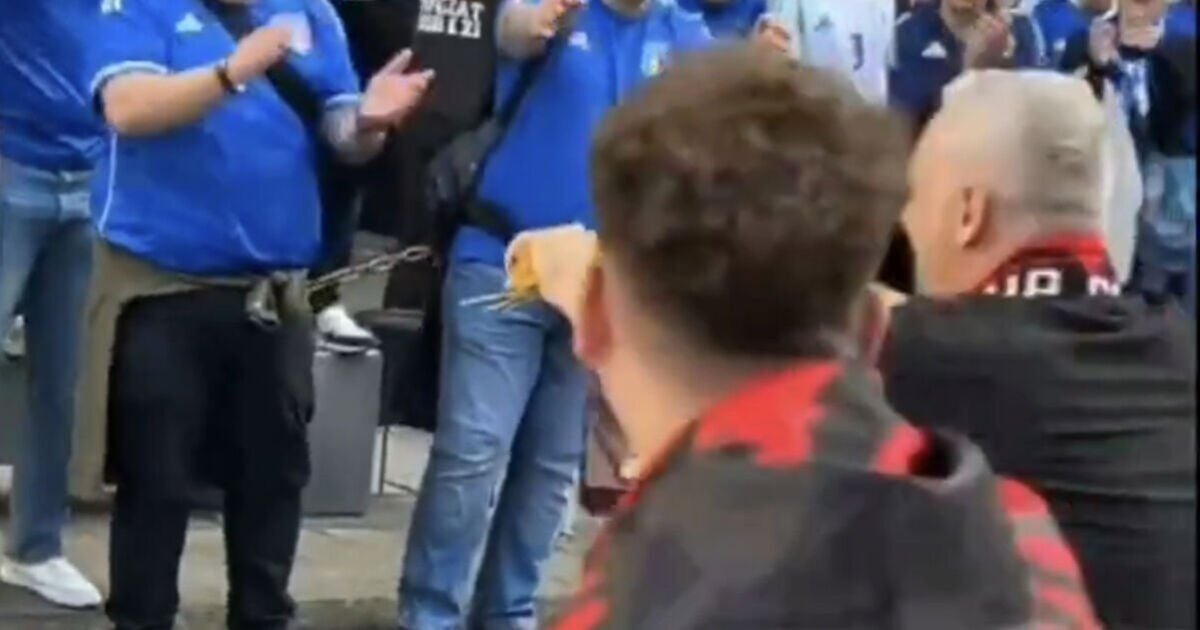 Albanians snap spaghetti in front of Italians as supporter drops to his knees at Euro 2024