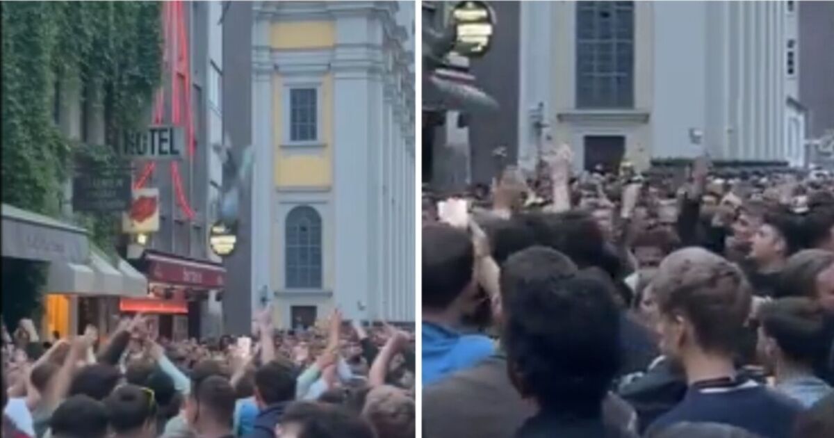 England fans defy FA orders with 'German bombers' chant in packed Dusseldorf street