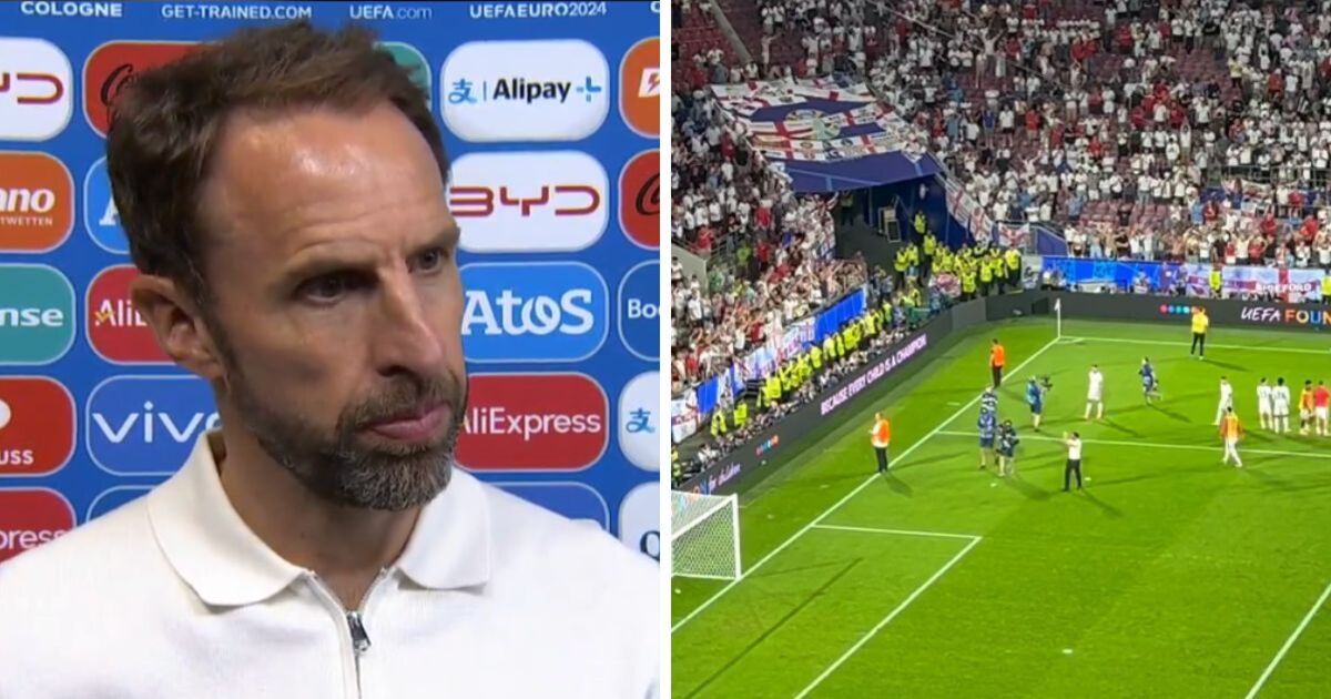 Gareth Southgate reacts to England fans throwing cups at him after Euro 2024 draw