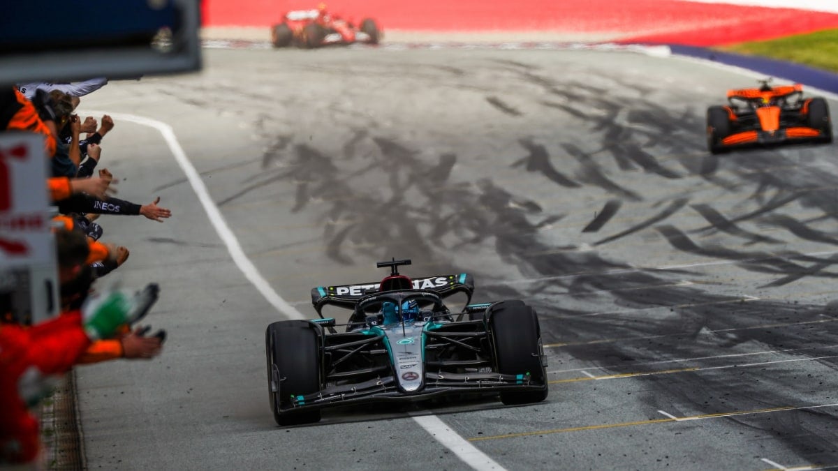 George Russell wins F1 Austrian GP after Verstappen causes crash with Norris at front