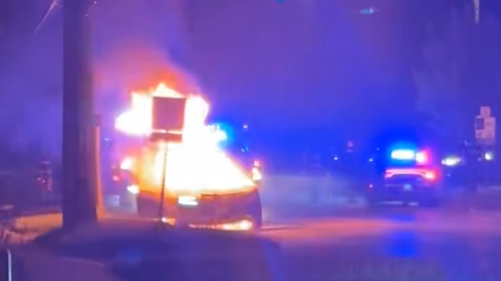 Police cruiser catches fire in overnight assault investigation